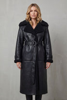 Damen Oversized Lammfellmantel Shearling Gürtel Schwarz - Image 2