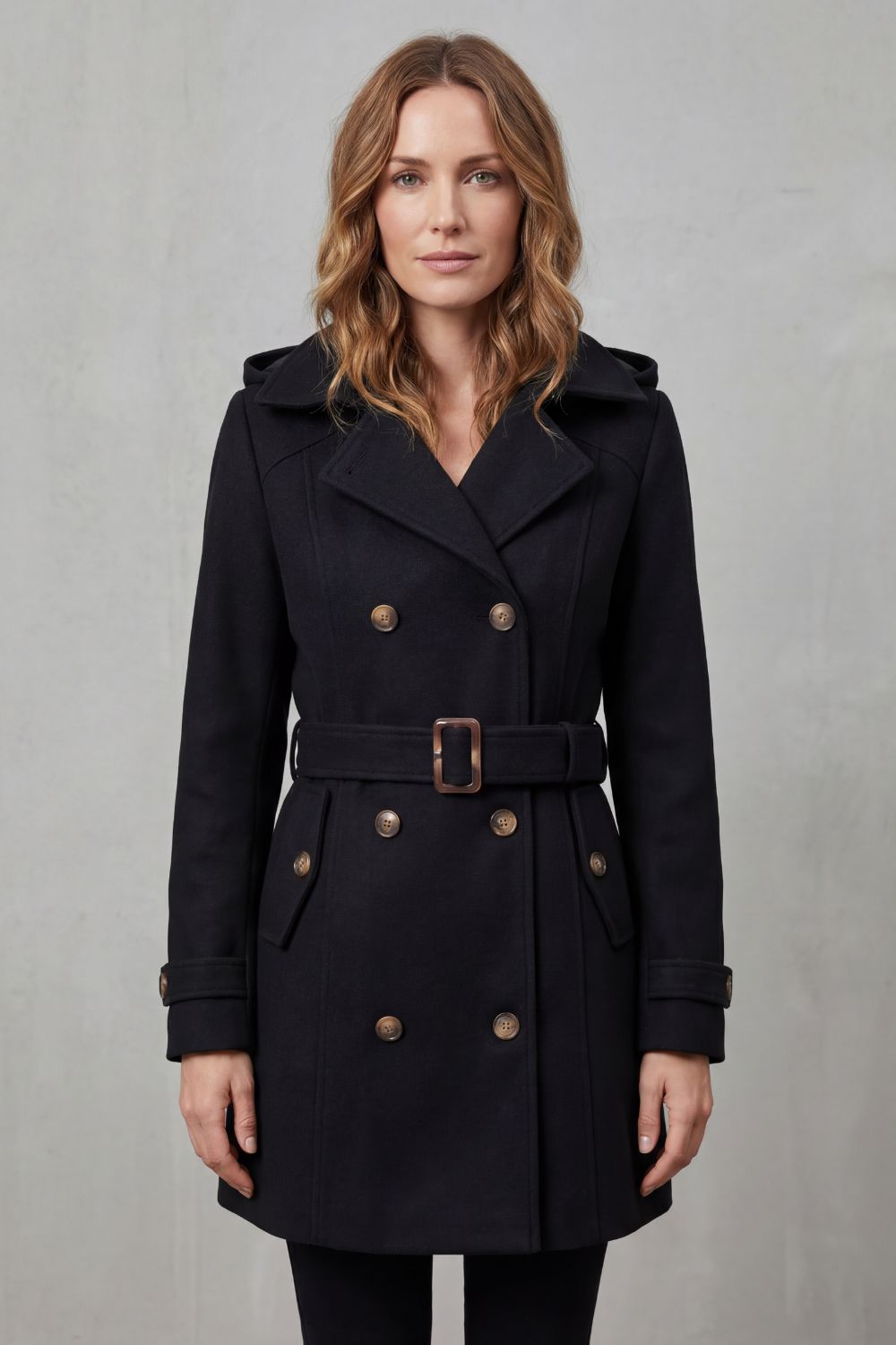 Damen Trenchcoat mit Kapuze tailliert Gürtel doppelreihig - Image 2