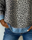 Damen Denim Leopard Print Sweater - Image 6