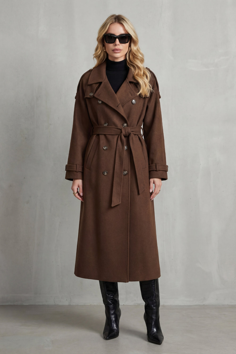 Damen Oversized Trenchcoat Lang Braun - Image 2