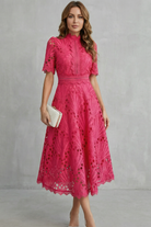 Damen Spitzen Midikleid Hochgeschlossen - Image 2