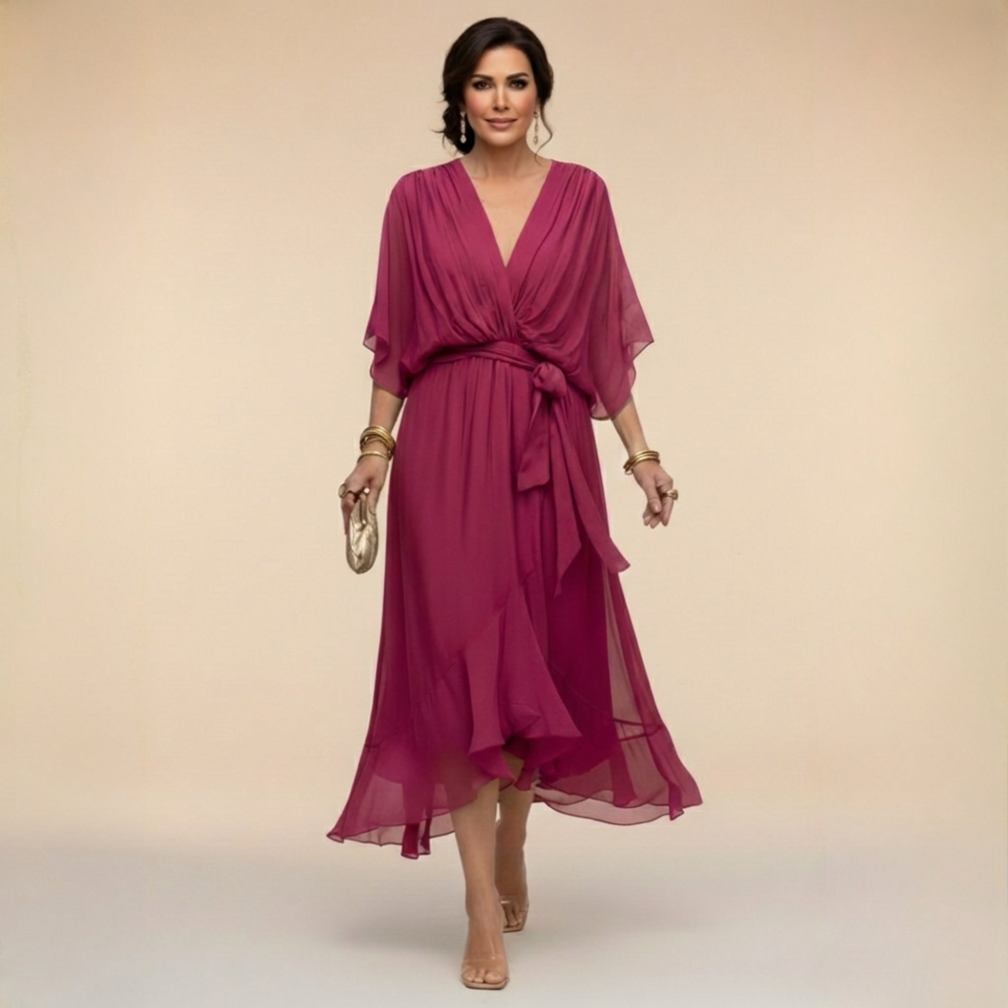 Women Elegant V-Neck Midi Dress - Image 4
