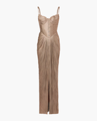 Damen Goldenes Maxikleid Korsett Plissee Drapiert - Image 7