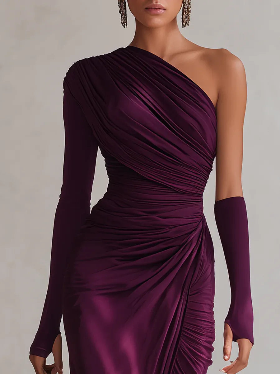 Damen One-Shoulder Abendkleid Maxikleid Schlitz figurenform - Image 2