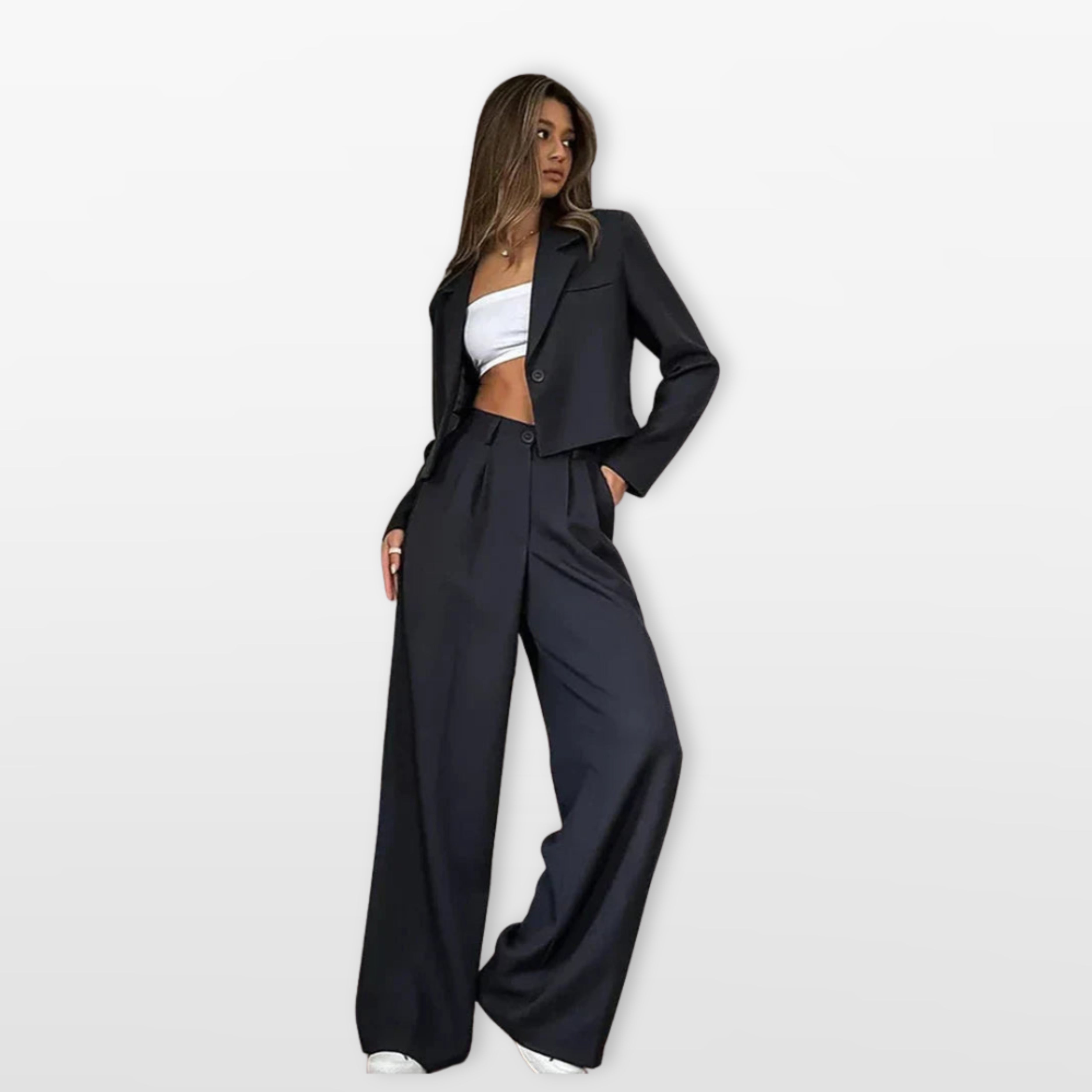 Damen Hosenanzug Weite Hose Kurzer Blazer Zweiteiler - Image 2