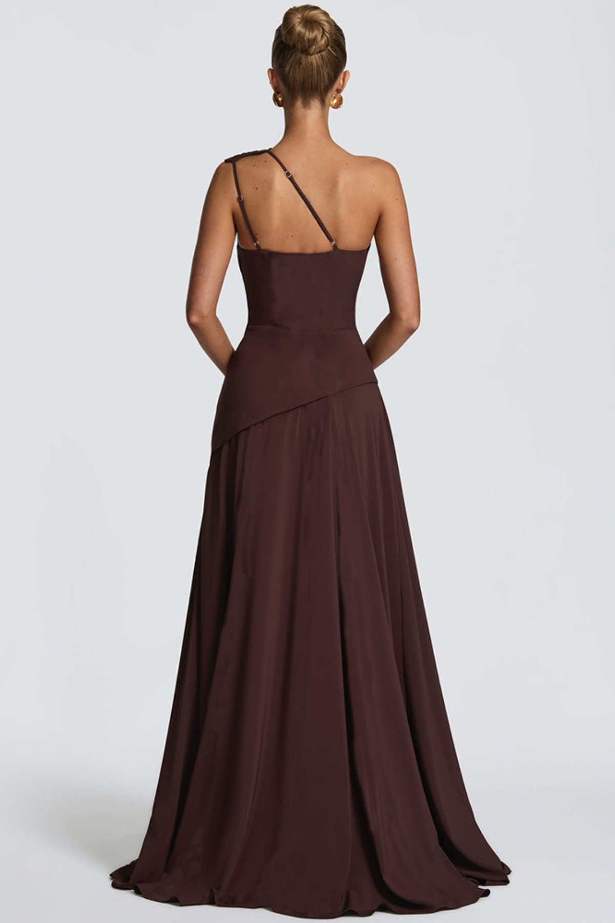 Damen Maxikleid One-Shoulder Drapiert Lang - Image 2
