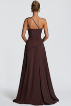 Damen Maxikleid One-Shoulder Drapiert Lang - Image 2