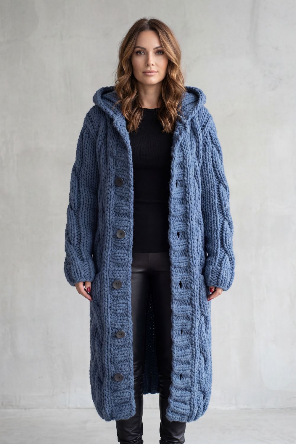 Damen Strick Oversized Kapuzencardigan Mantel - Image 2