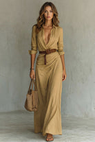 Damen Maxikleid mit Knopfleiste Wickelkleid lang Gürtel - Image 2