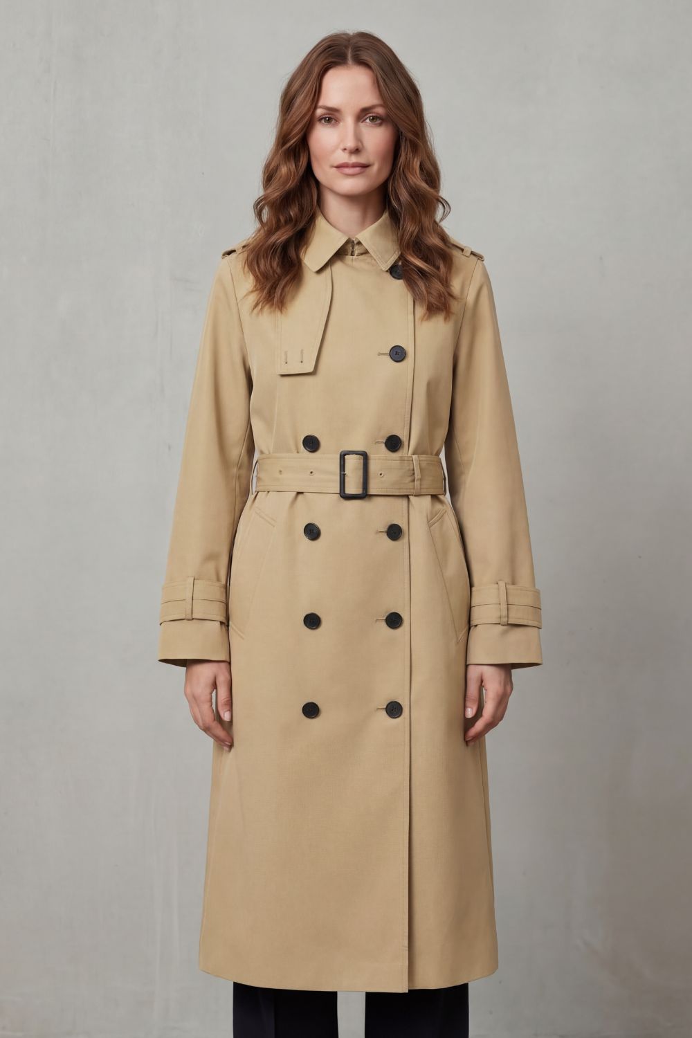 Damen Trenchcoat Zweireihig Klassisch Knielang mit Gürtel - Image 2