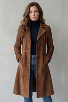 Damen Longline Mantel Wildleder Optik Vintage - Image 2