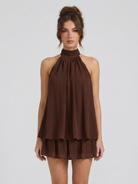 Damen Minikleid Neckholder Rückenfrei Stufenrüschen - Image 14