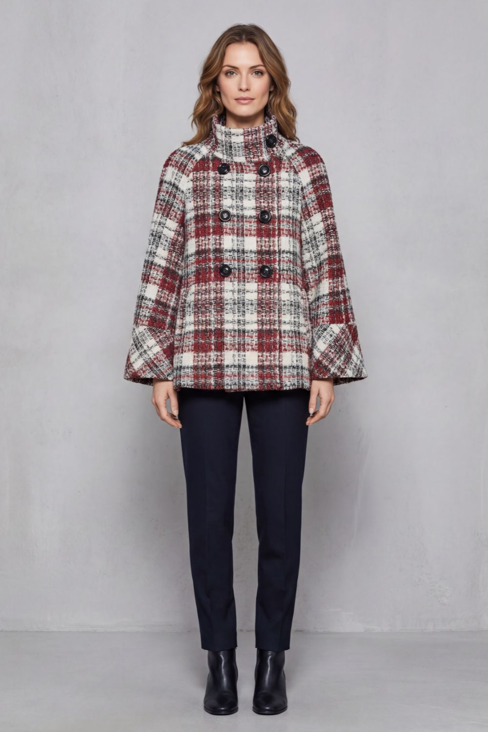 Damen Woll Capemantel Vintage Karo - Image 2