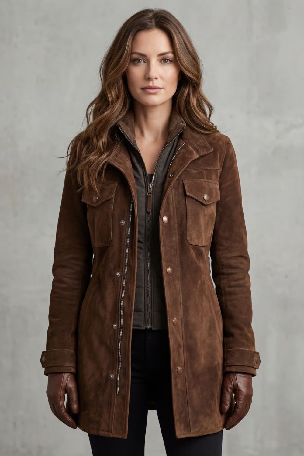 Damen Wildlederoptik Longline Mantel Tailliert - Image 2