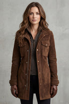 Damen Wildlederoptik Longline Mantel Tailliert - Image 2