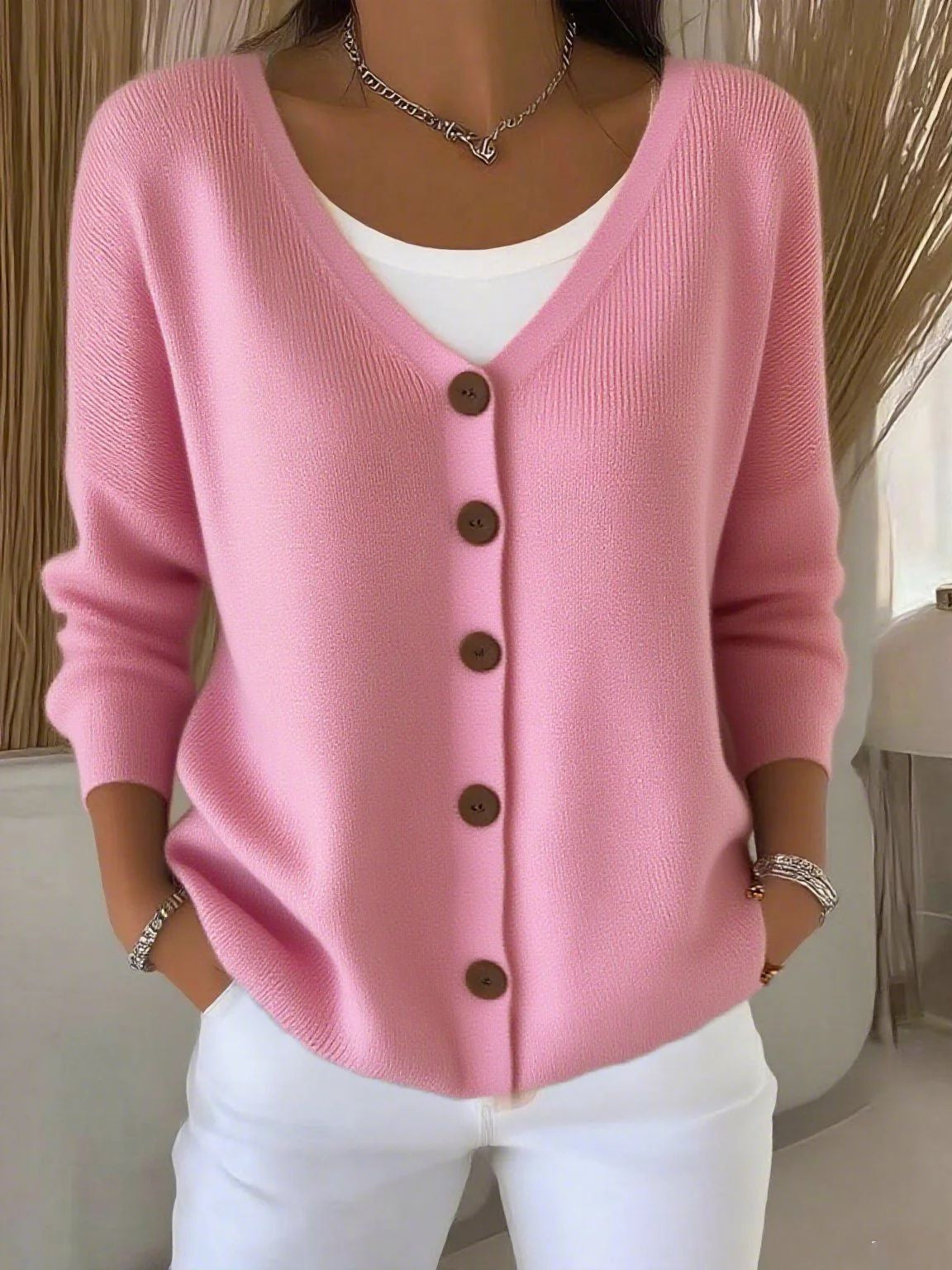 Damen Strick Cardigan V-Ausschnitt Knöpfe - Image 7