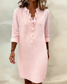 Damen Baumwoll-Leinen Kleid V-Ausschnitt Volants - Image 10