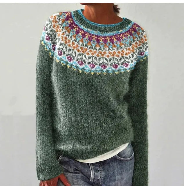 Damen Vintage Strickpullover Norwegermuster Rundhals - Image 4