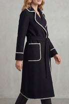 Damen Langmantel Gürtelmantel Longline Kontrastbesatz - Image 3