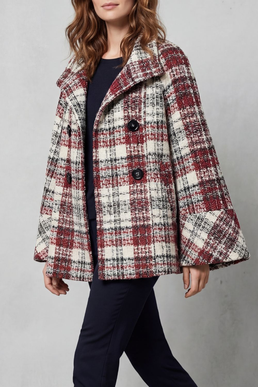 Damen Woll Capemantel Vintage Karo - Image 3