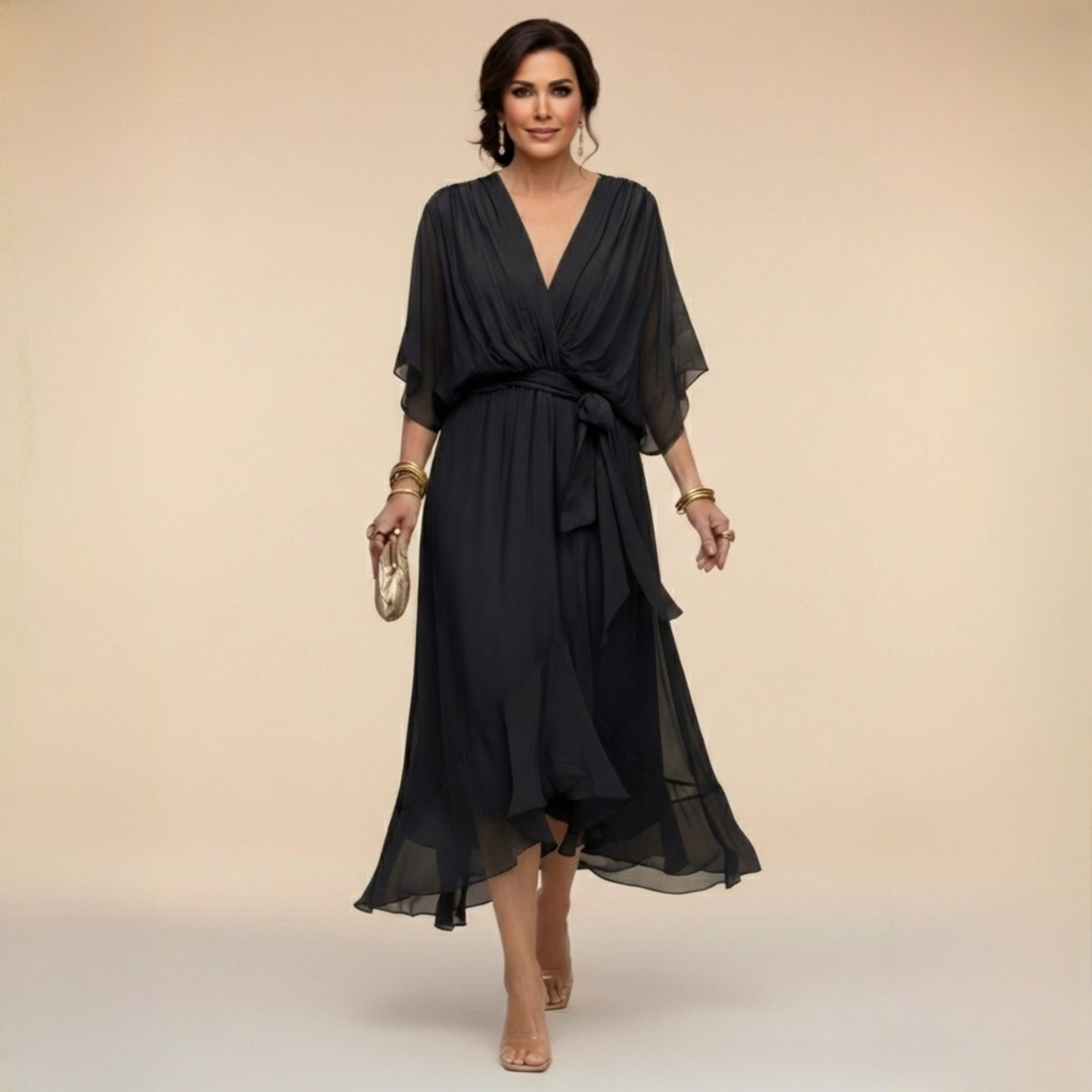 Women Elegant V-Neck Midi Dress - Image 2