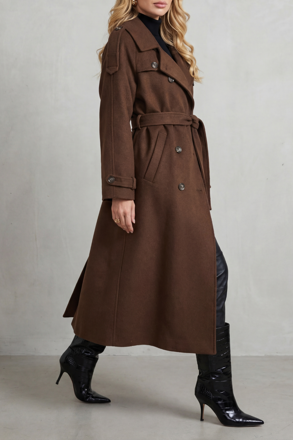 Damen Oversized Trenchcoat Lang Braun - Image 3