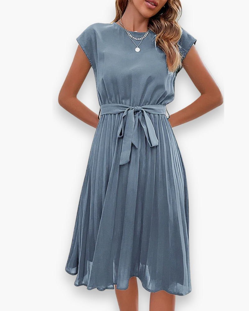 Damen Elegantes Plissee Midikleid mit Schleife A-Linie - Image 5