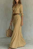 Damen Maxikleid mit Knopfleiste Wickelkleid lang Gürtel - Image 3