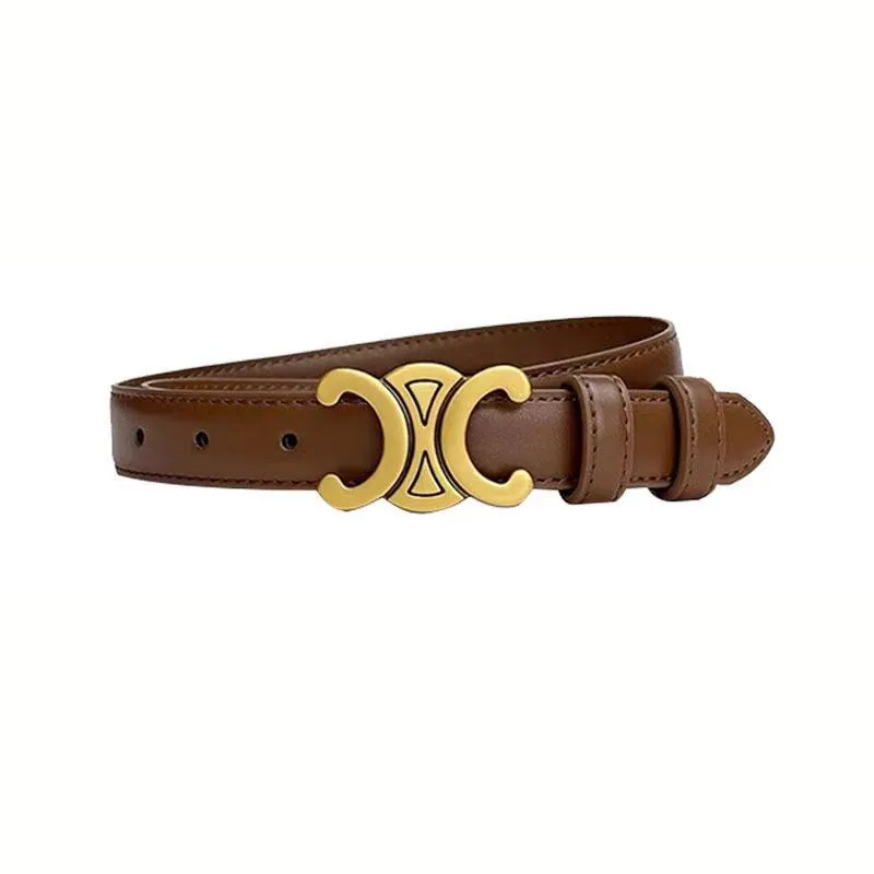 Damen Ledergürtel Schwarz Goldene Schnalle Schmal - Image 8