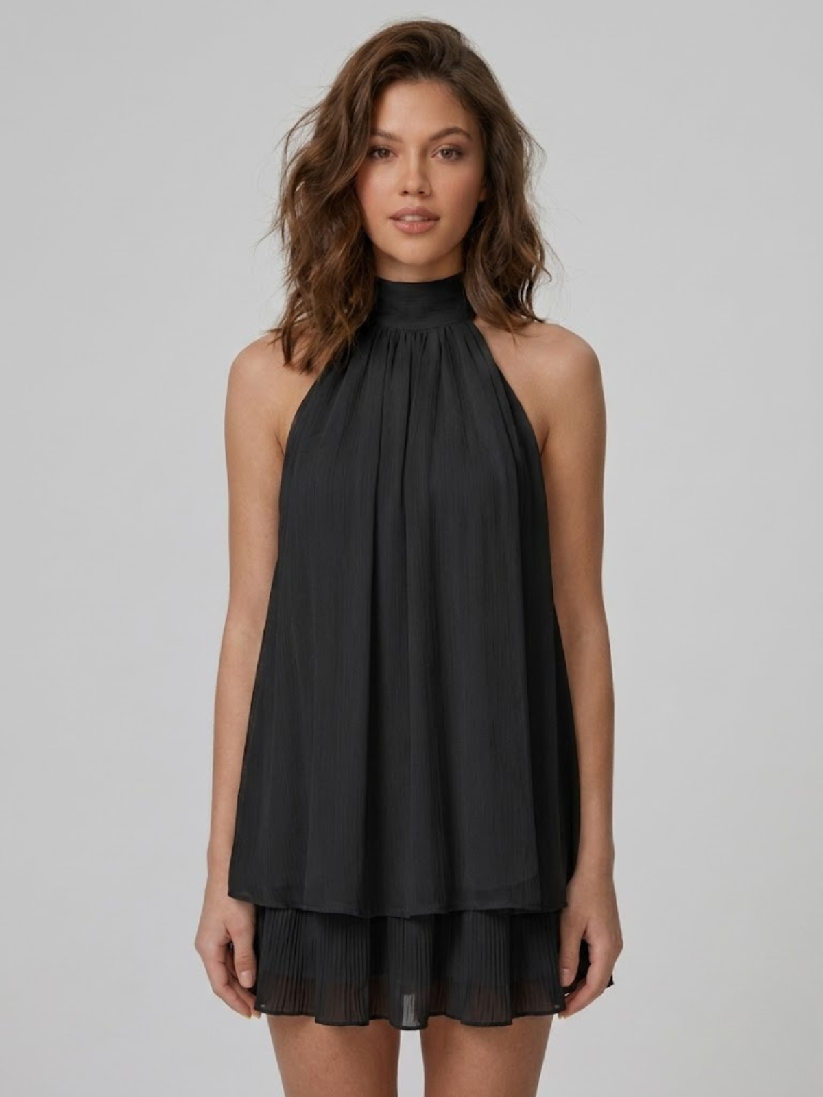 Damen Minikleid Neckholder Rückenfrei Stufenrüschen - Image 20