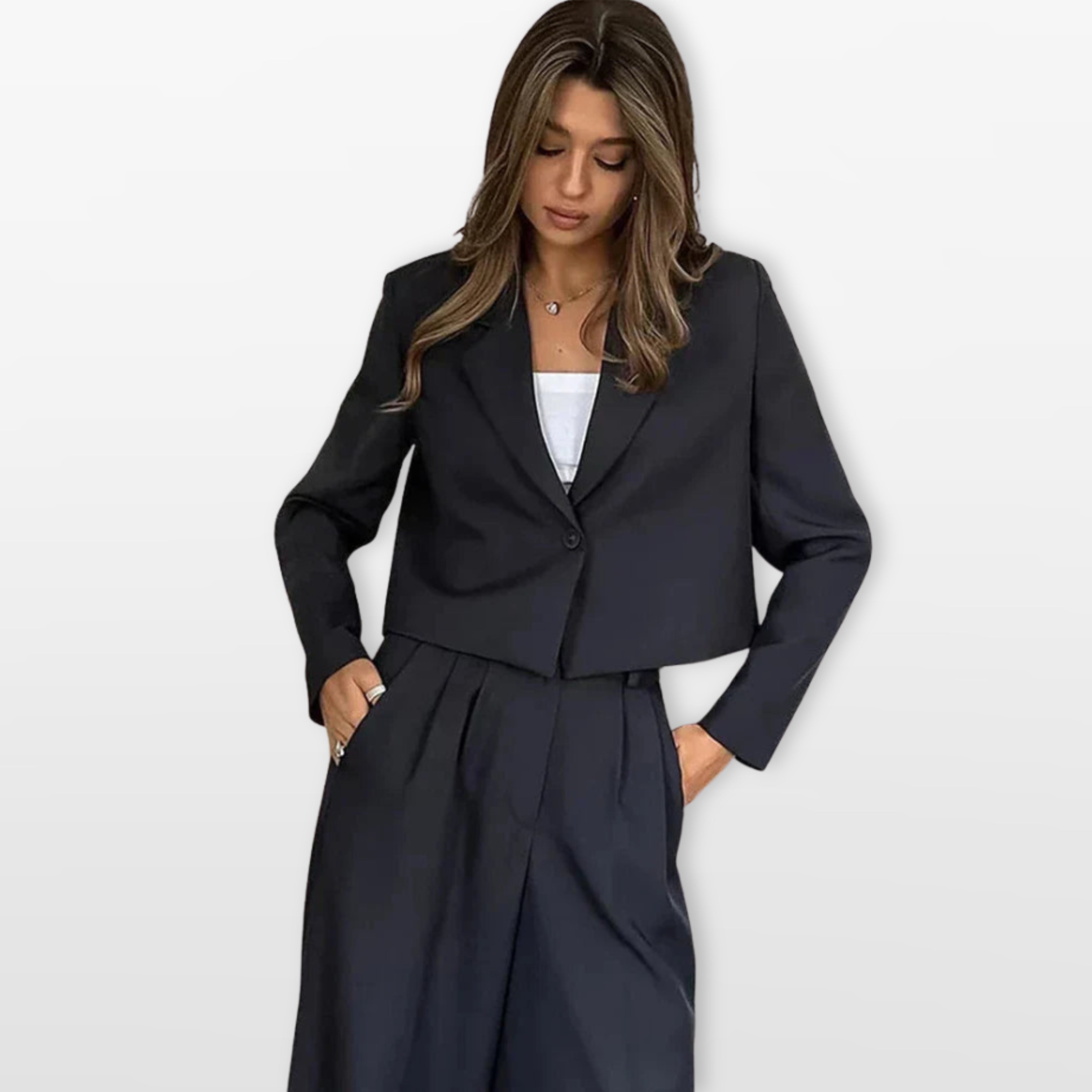 Damen Hosenanzug Weite Hose Kurzer Blazer Zweiteiler - Image 3