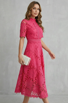Damen Spitzen Midikleid Hochgeschlossen - Image 3