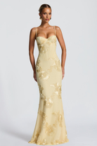 Damen Maxikleid figurbetont Blumenstickerei Spaghettiträger - Image 2