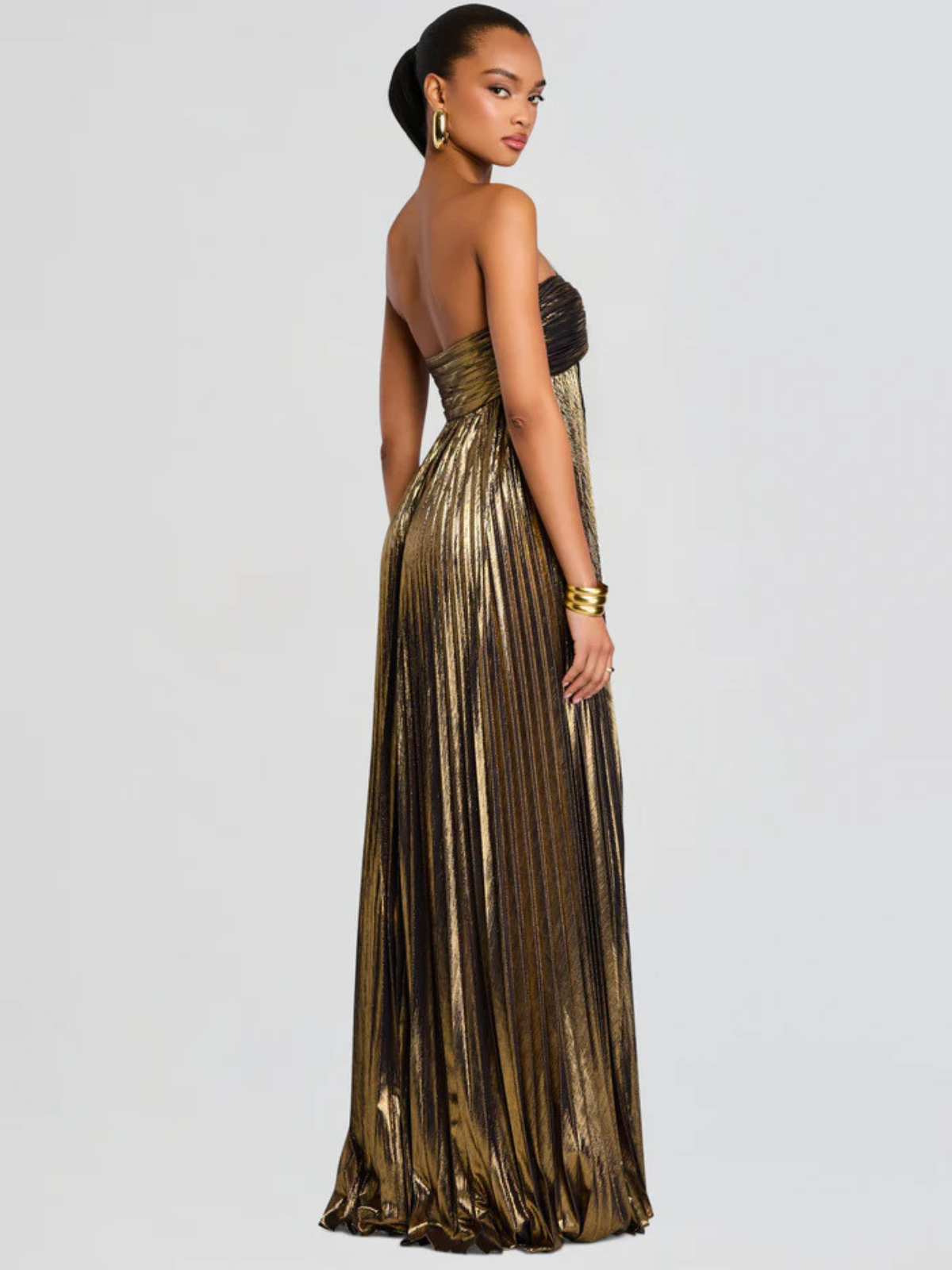 Damen Abendkleid lang Plissee Metallisch Bustier Schlitz - Image 8
