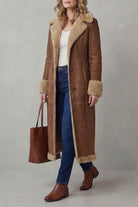 Damen Langer Wintermantel Shearling Wildlederoptik - Image 3