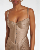 Damen Goldenes Maxikleid Korsett Plissee Drapiert - Image 4