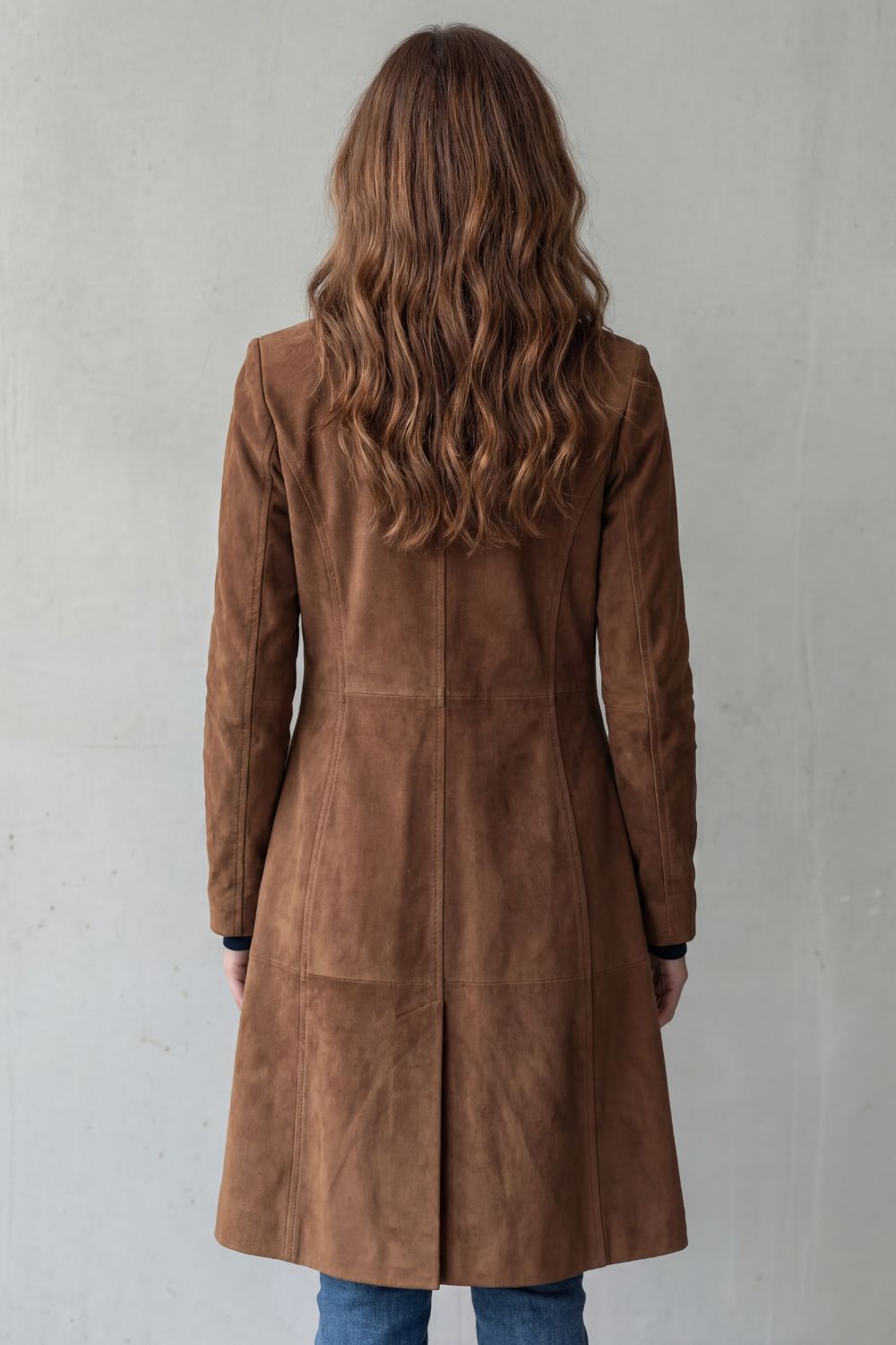 Damen Longline Mantel Wildleder Optik Vintage - Image 3