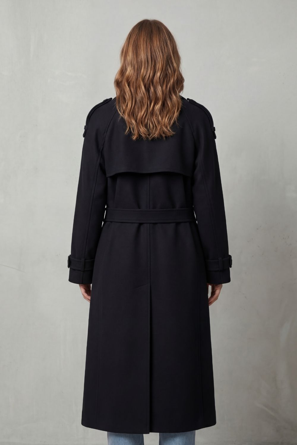 Damen Trenchcoat Schwarz Oversized Lang mit Gürtel - Image 3