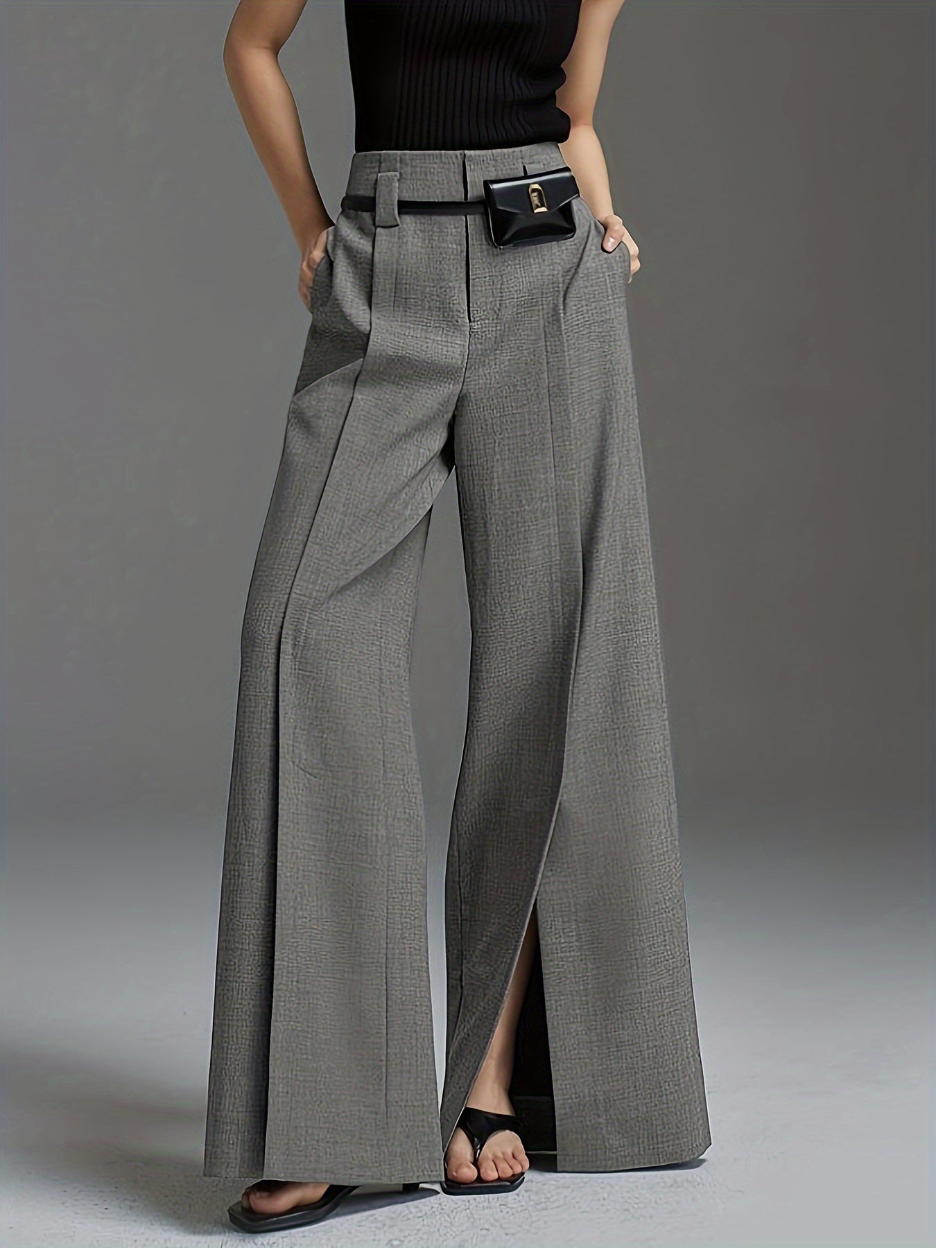 Damen Marlenehose High Waist Weite Stoffhose - Image 2