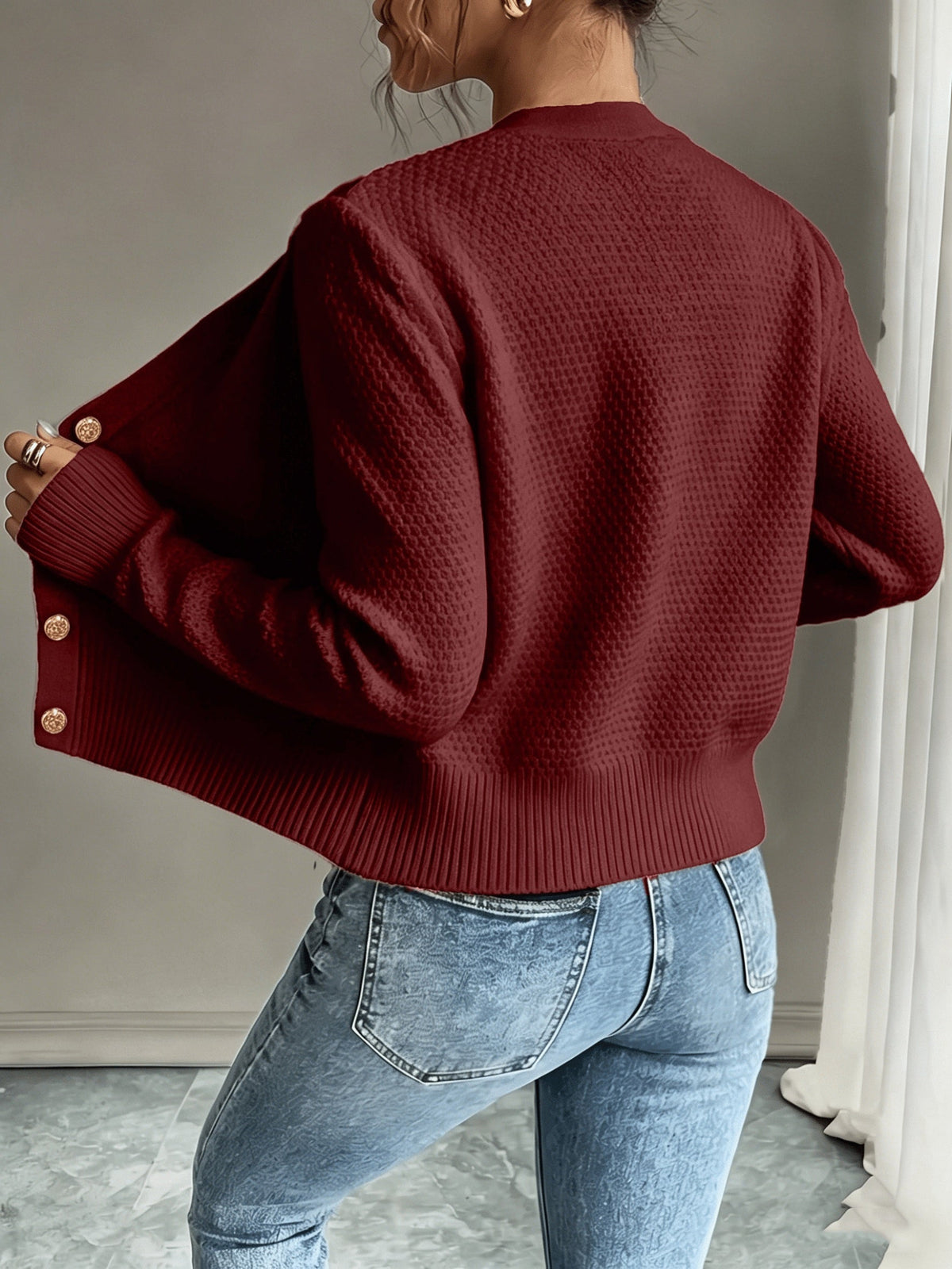 Damen Kabelstrick Strickjacke Knöpfe - Image 8