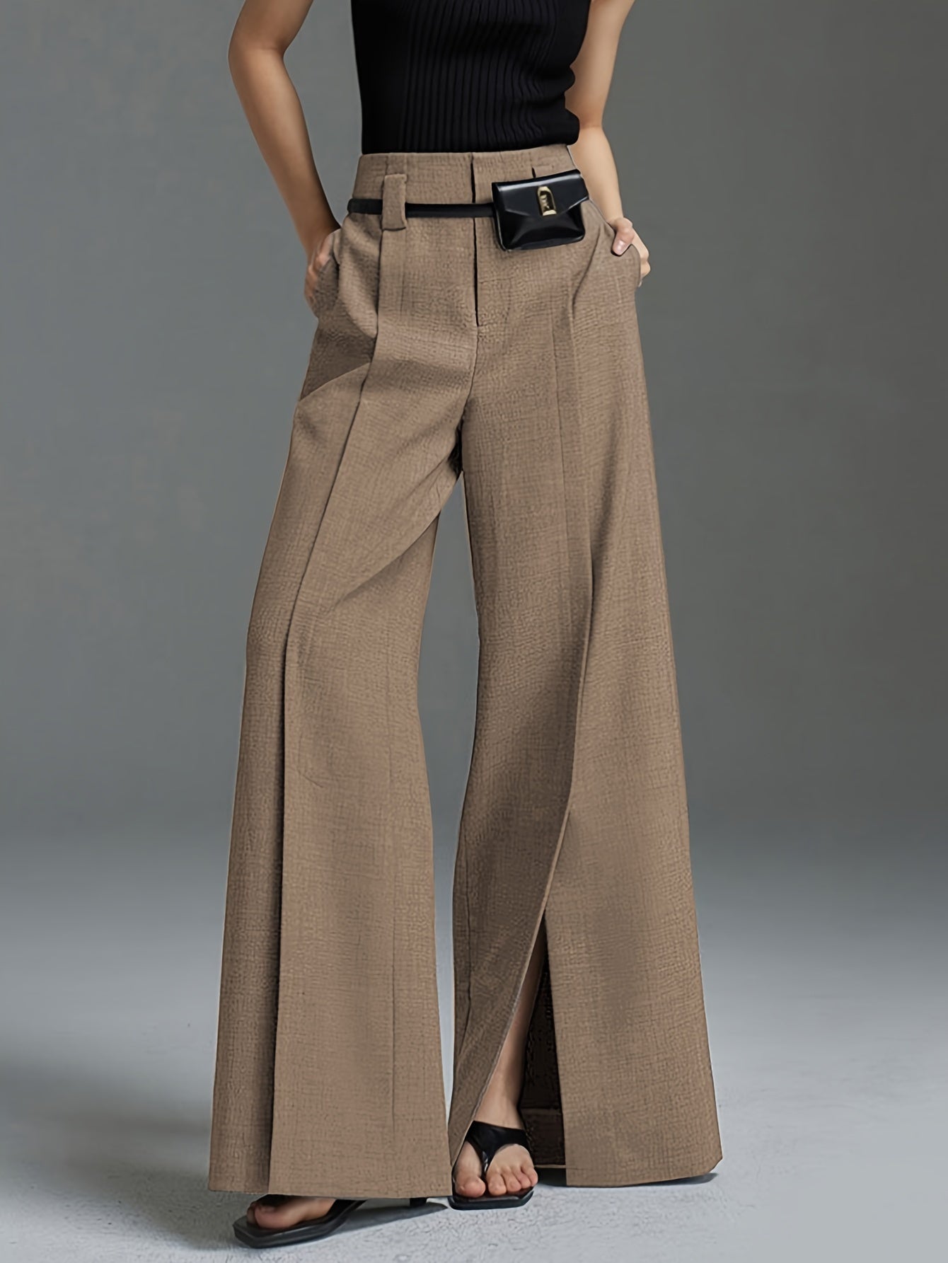 Damen Marlenehose High Waist Weite Stoffhose - Image 8