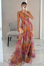 Vestido maxi floral elegante para senhora