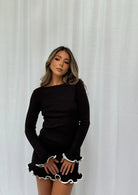 Figurbetontes Minikleid Langarm Kontrastbesatz Damen