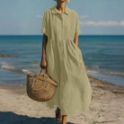 Damen Leinen Midi Kleid Elegant - Image 10