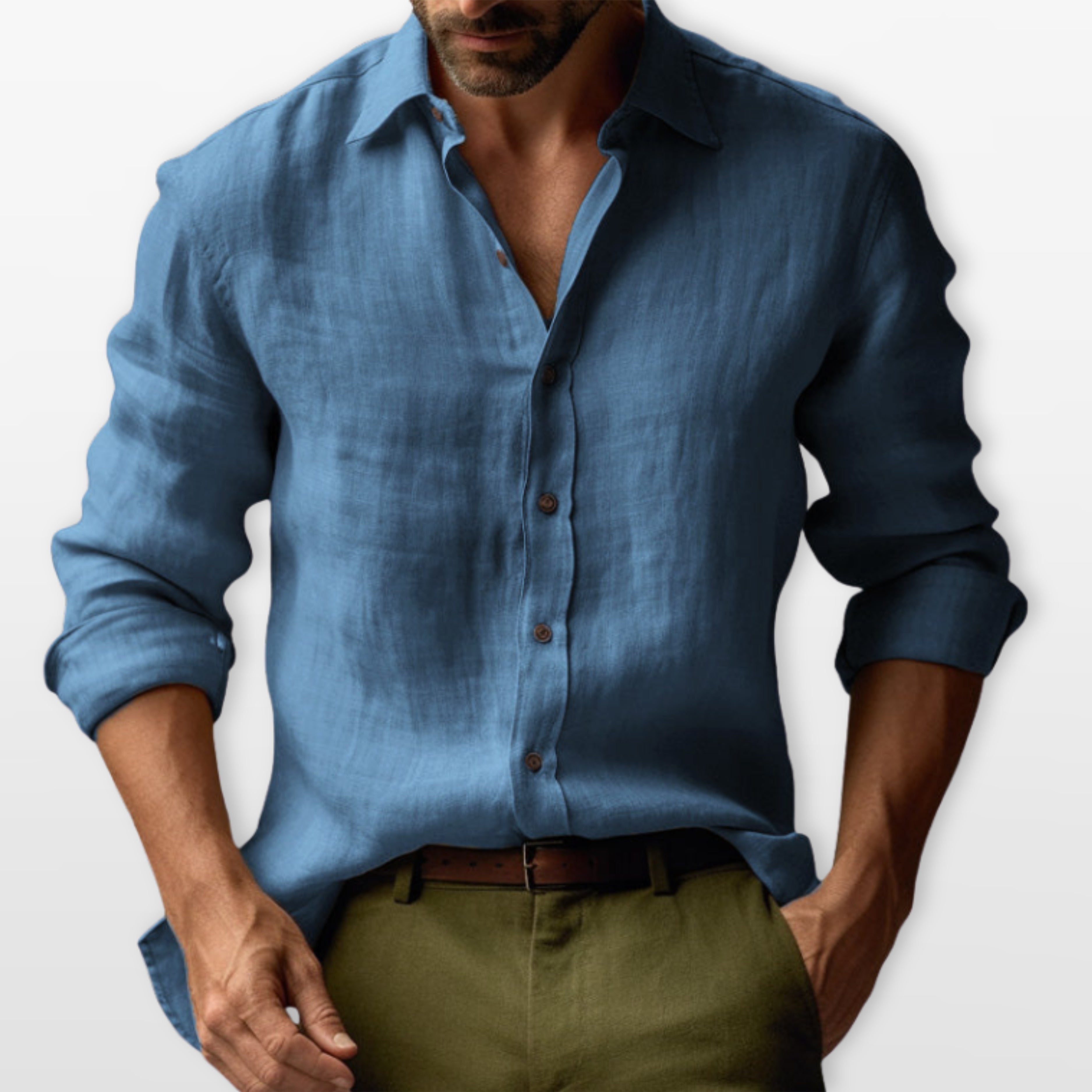 Herren Leinen Button-Down Hemd Lässig - Image 4