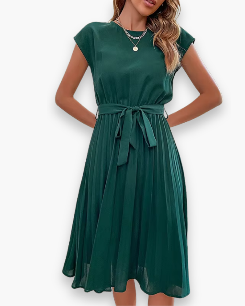 Damen Elegantes Plissee Midikleid mit Schleife A-Linie - Image 6