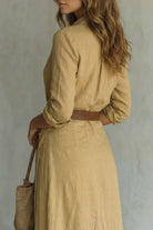 Damen Maxikleid mit Knopfleiste Wickelkleid lang Gürtel - Image 4