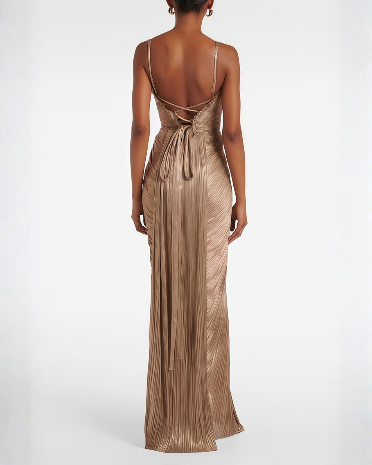 Damen Goldenes Maxikleid Korsett Plissee Drapiert - Image 3