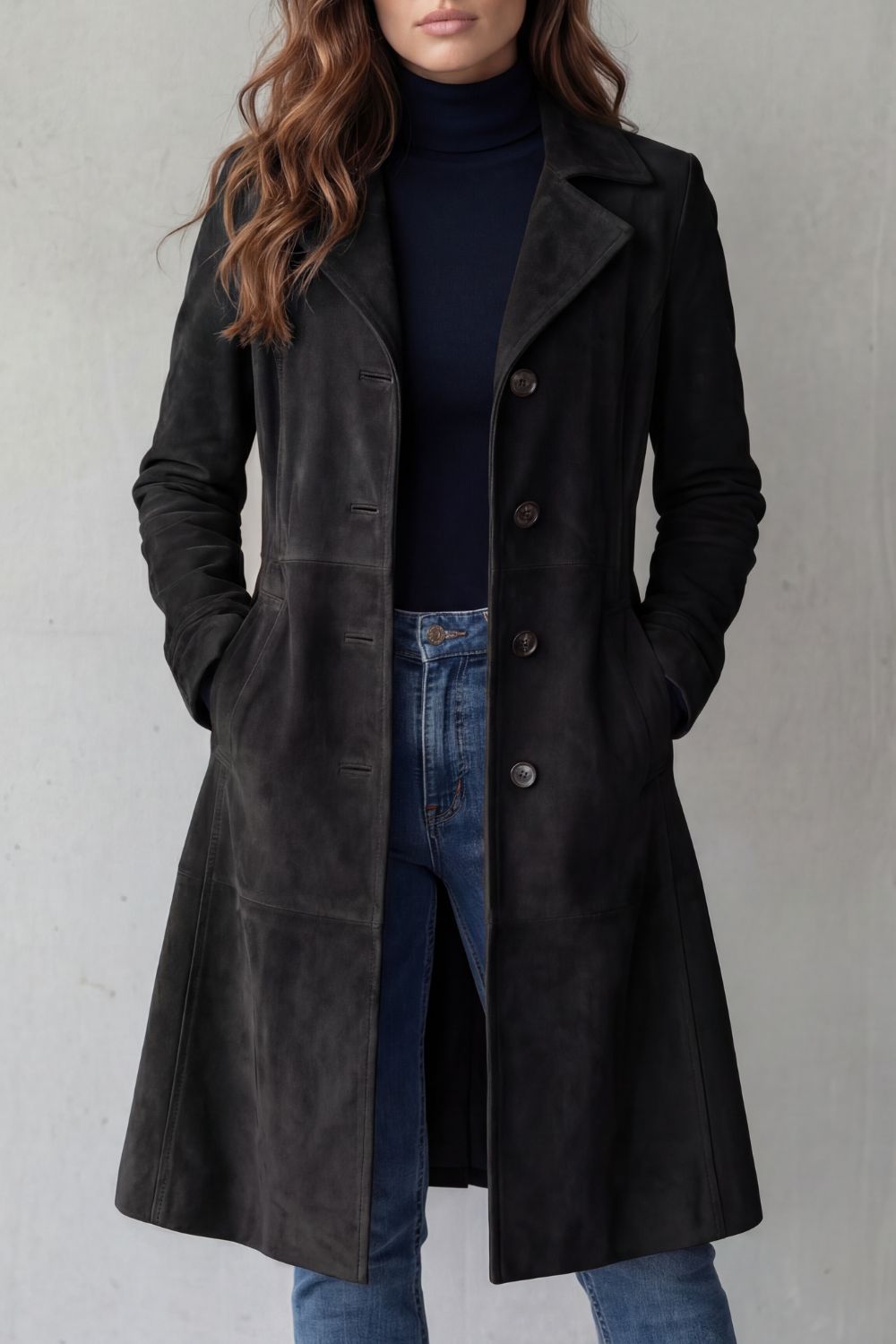 Damen Longline Mantel Wildleder Optik Vintage - Image 4