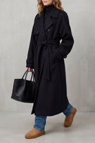 Damen Trenchcoat Schwarz Oversized Lang mit Gürtel - Image 4